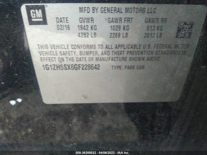 2016 CHEVROLET MALIBU PREMIER - 1G1ZH5SX6GF228642