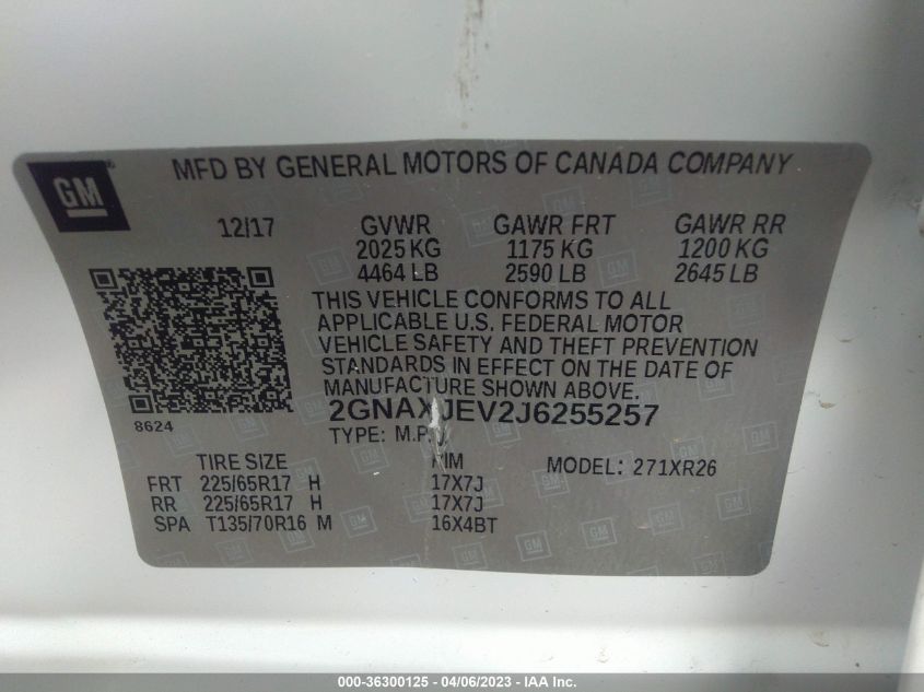 2018 CHEVROLET EQUINOX LT - 2GNAXJEV2J6255257