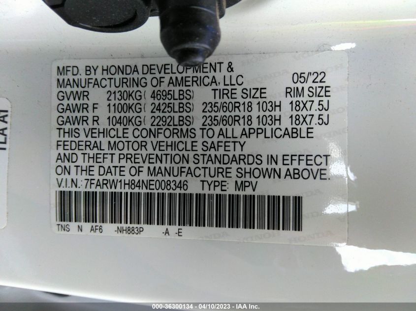 2022 HONDA CR-V EX-L - 7FARW1H84NE008346