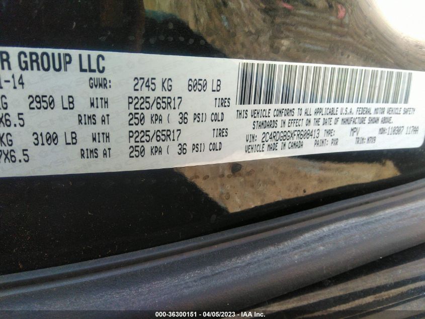 2015 DODGE GRAND CARAVAN SE - 2C4RDGBGXFR608413