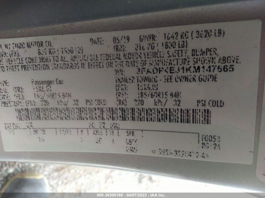 2019 FORD FIESTA SE - 3FADP4EJ1KM147665