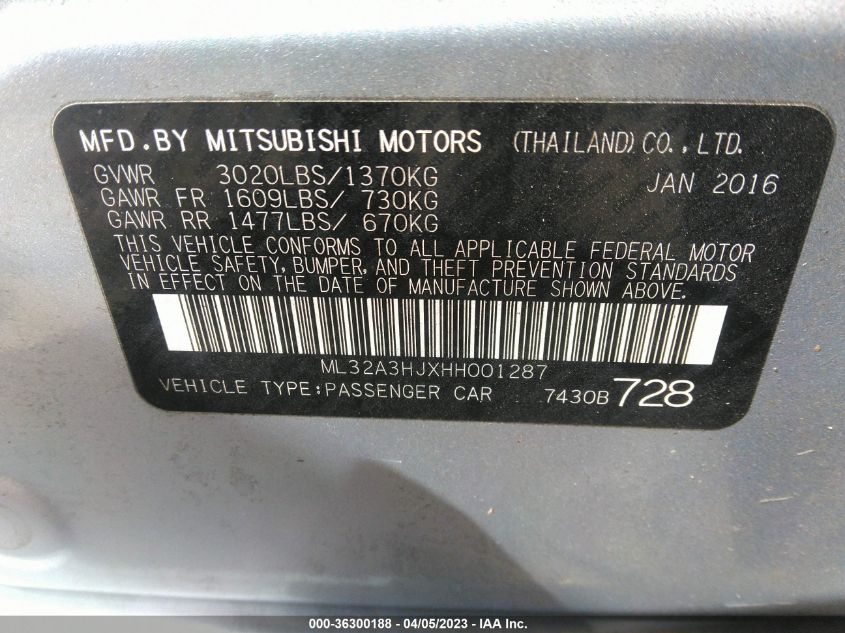 2017 MITSUBISHI MIRAGE ES - ML32A3HJXHH001287