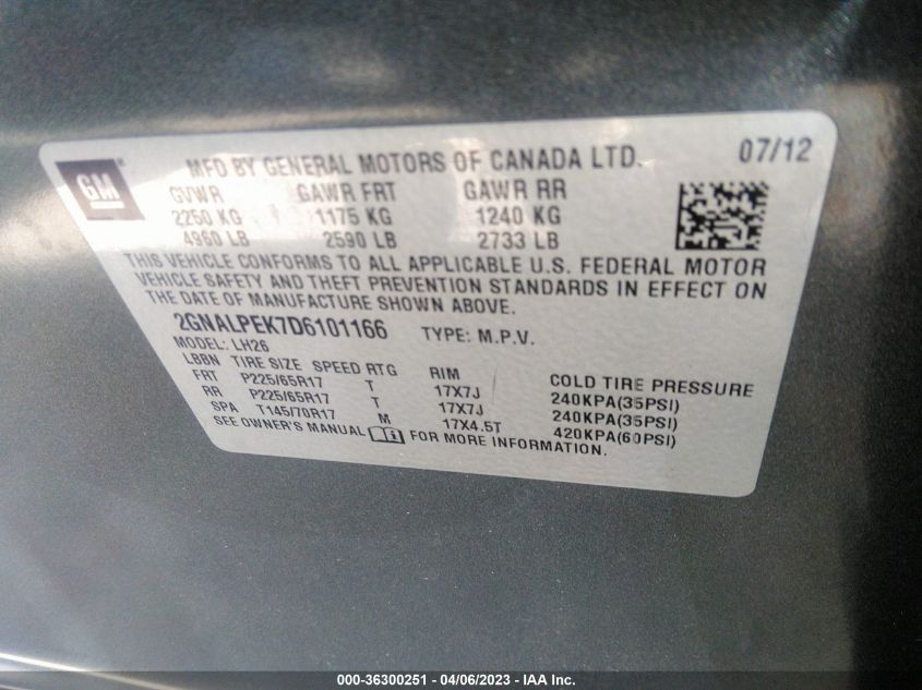2013 CHEVROLET EQUINOX LT - 2GNALPEK7D6101166