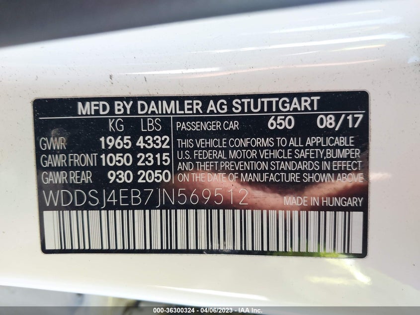 VIN WDDSJ4EB7JN569512 2018 MERCEDES-BENZ CLA CLA 250