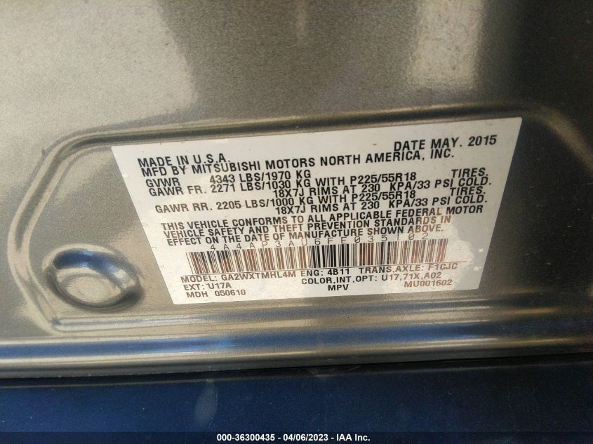 2015 MITSUBISHI OUTLANDER SPORT ES - 4A4AP3AU6FE035102