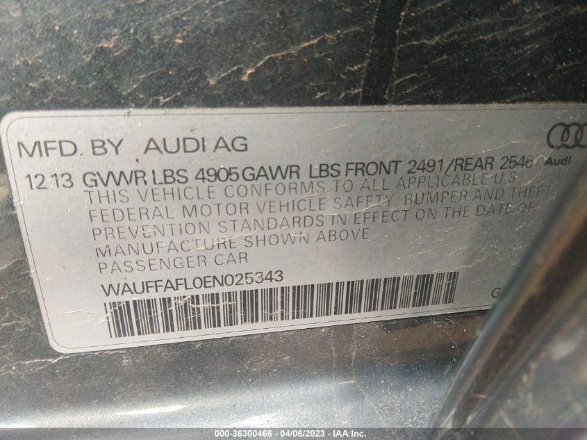 2014 AUDI A4 PREMIUM PLUS - WAUFFAFL0EN025343