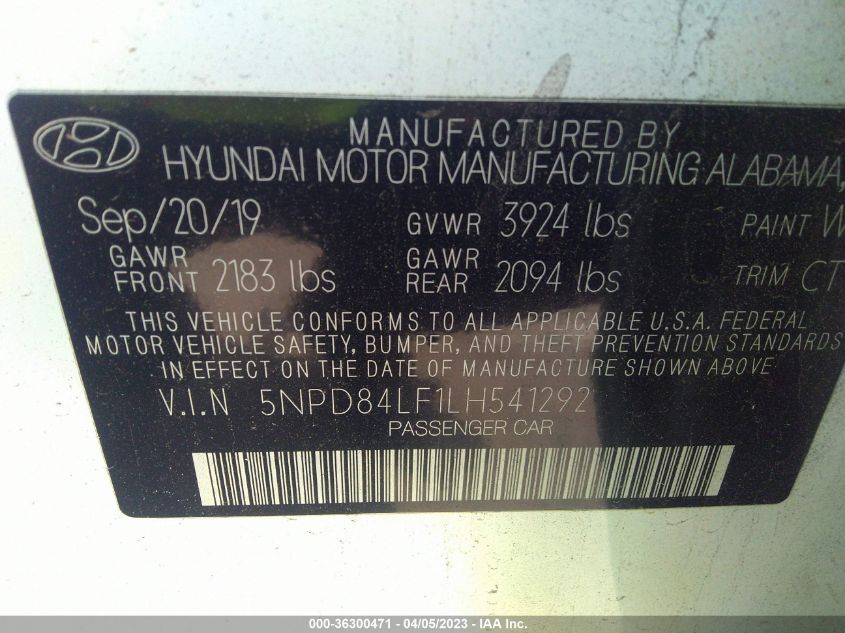 2020 HYUNDAI ELANTRA SEL - 5NPD84LF1LH541292