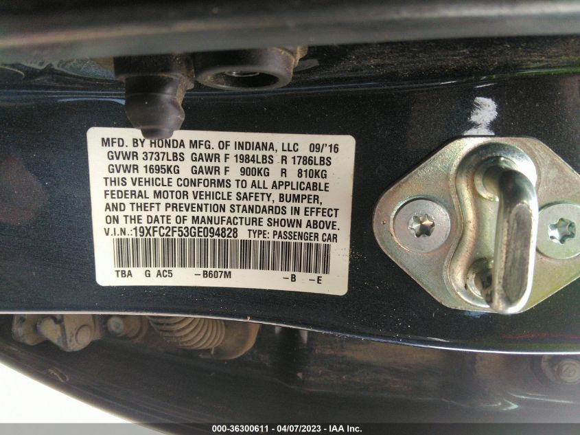 2016 HONDA CIVIC SEDAN LX - 19XFC2F53GE094828