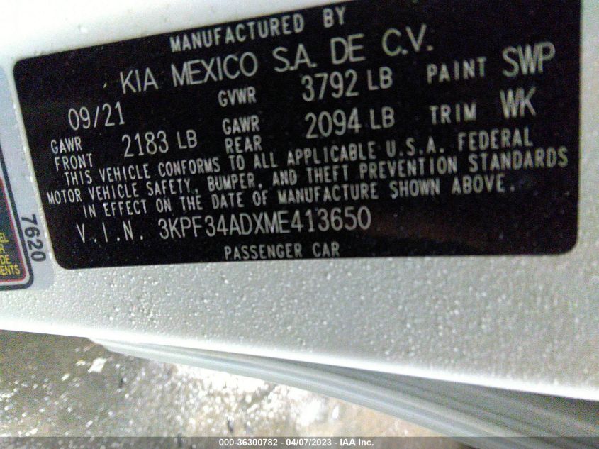 2021 KIA FORTE GT-LINE - 3KPF34ADXME413650