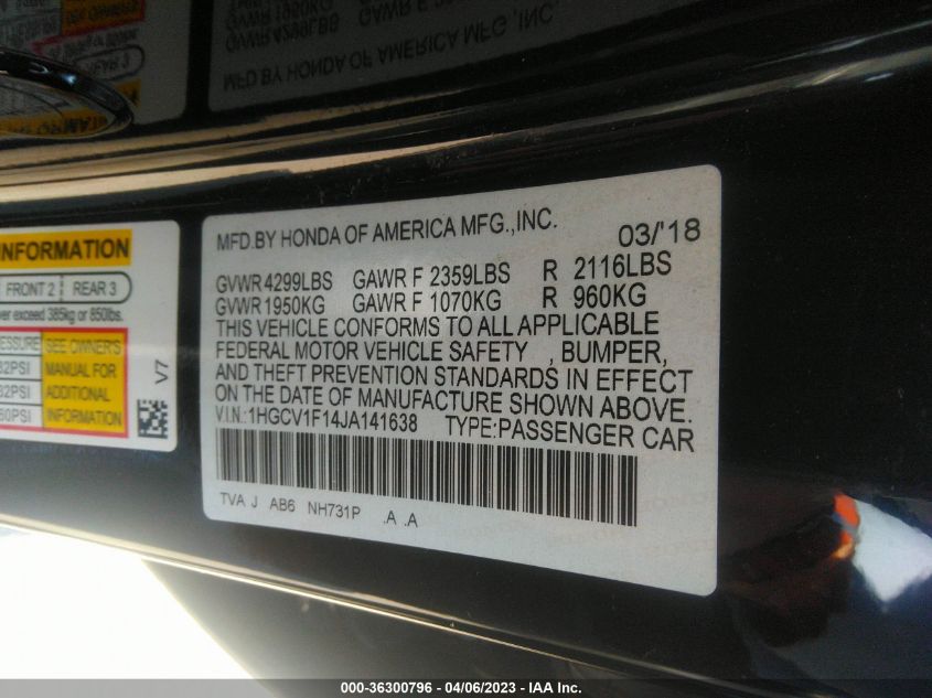 2018 HONDA ACCORD SEDAN LX 1.5T - 1HGCV1F14JA141638