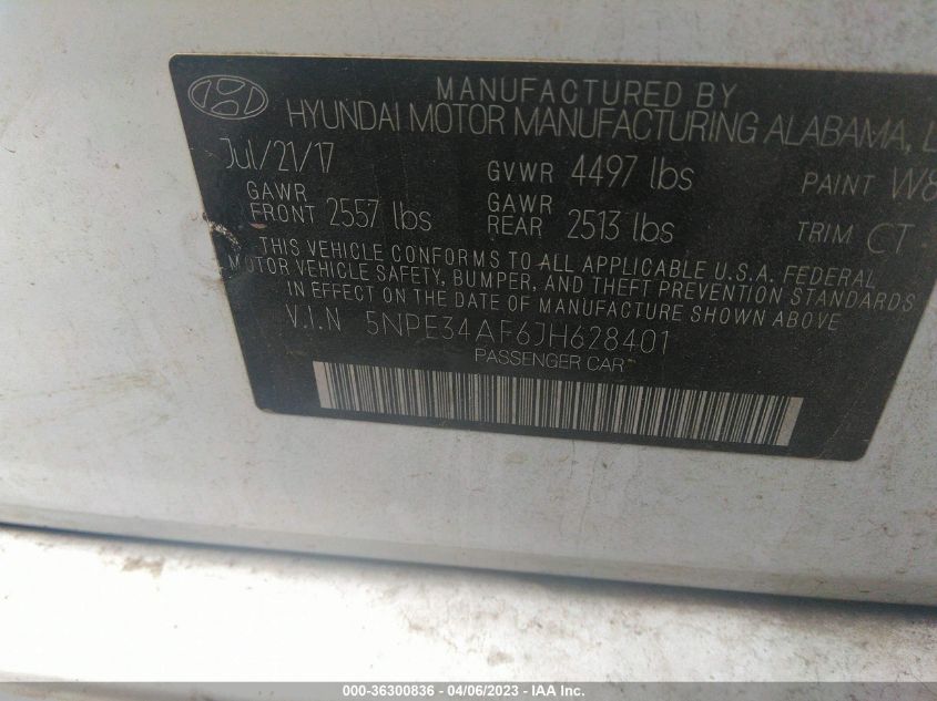 2018 HYUNDAI SONATA SEL - 5NPE34AF6JH628401