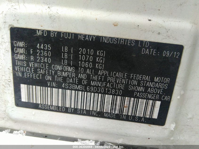 2013 SUBARU LEGACY 2.5I LIMITED - 4S3BMBL69D3013830