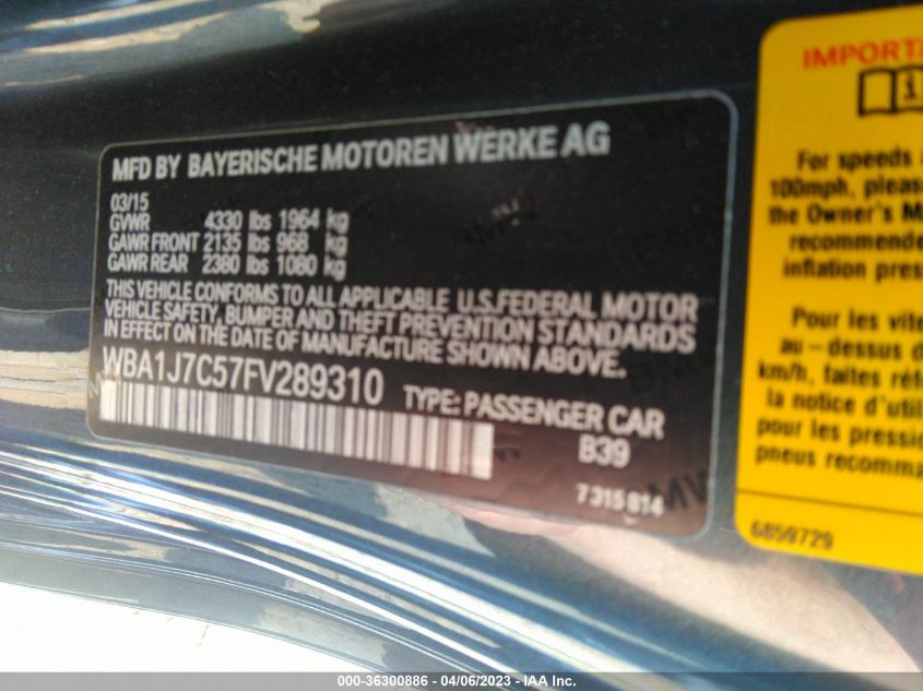 2015 BMW 2 SERIES M235I - WBA1J7C57FV289310