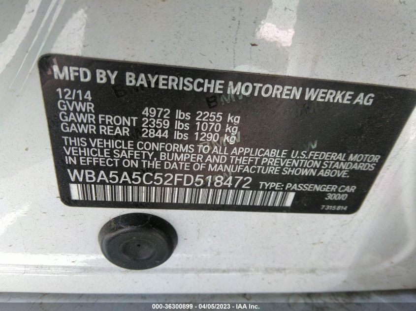 2015 BMW 5 SERIES 528I - WBA5A5C52FD518472