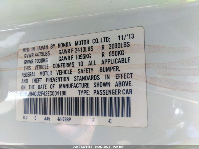 2014 ACURA TSX JH4CU2F42EC004188