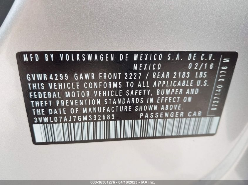 2016 VOLKSWAGEN JETTA SEDAN 1.8T SEL - 3VWL07AJ7GM332583