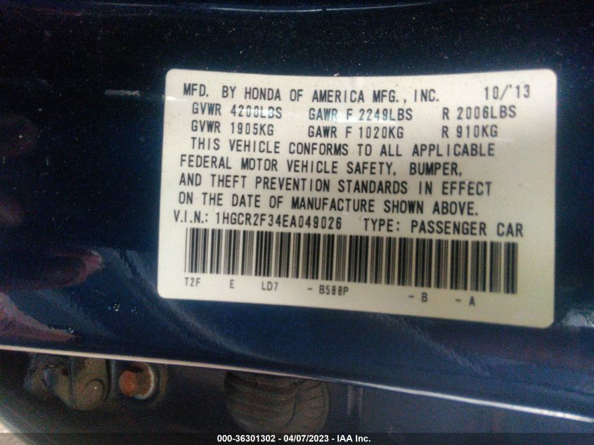 2014 HONDA ACCORD SEDAN LX - 1HGCR2F34EA049026