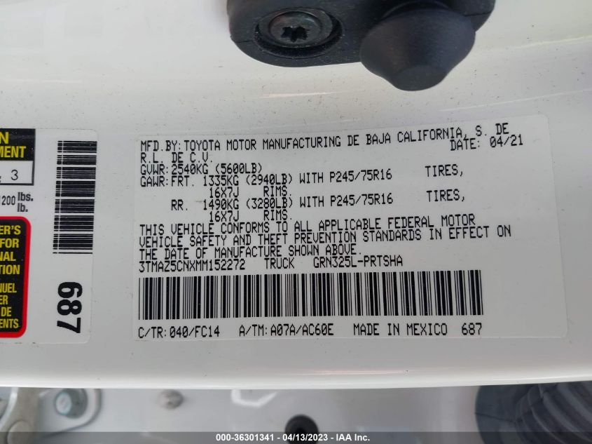 2021 TOYOTA TACOMA 2WD SR5/TRD SPORT - 3TMAZ5CNXMM152272