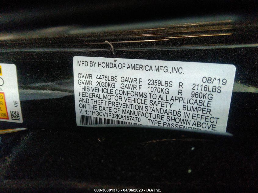 2019 HONDA ACCORD SEDAN SPORT 1.5T - 1HGCV1F32KA157470