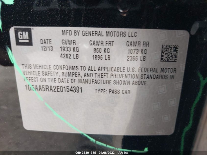 2014 CADILLAC ATS STANDARD RWD - 1G6AA5RA2E0154391