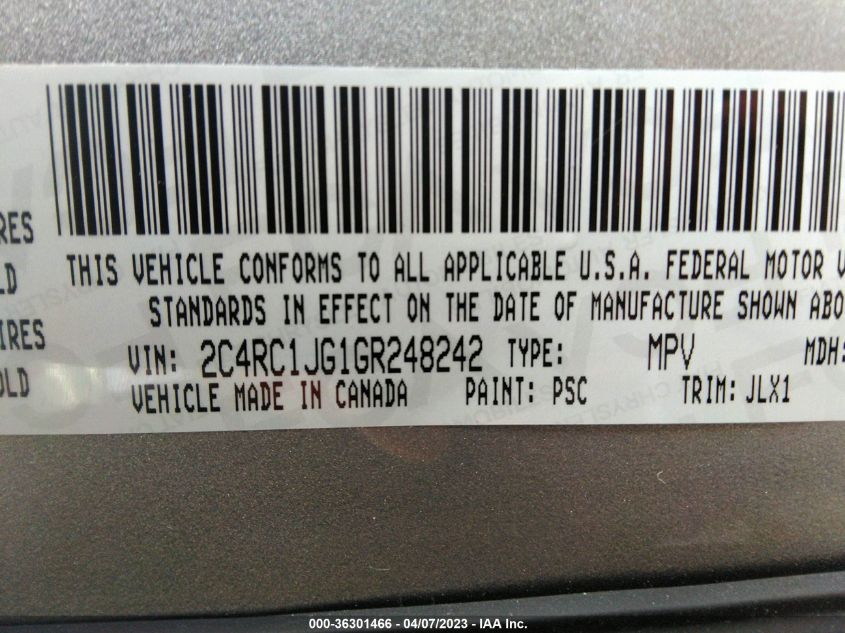 2016 CHRYSLER TOWN & COUNTRY LIMITED - 2C4RC1JG1GR248242