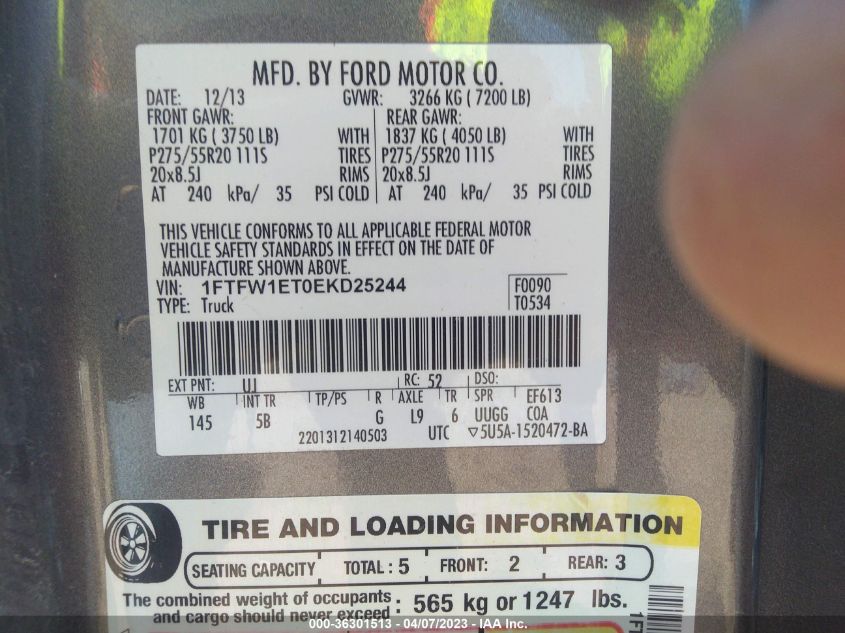 2014 FORD F-150 XL/XLT/FX4/LARIAT - 1FTFW1ET0EKD25244