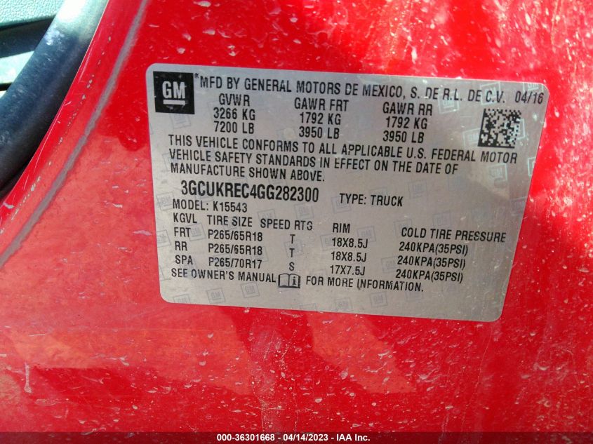 2016 CHEVROLET SILVERADO 1500 LT - 3GCUKREC4GG282300