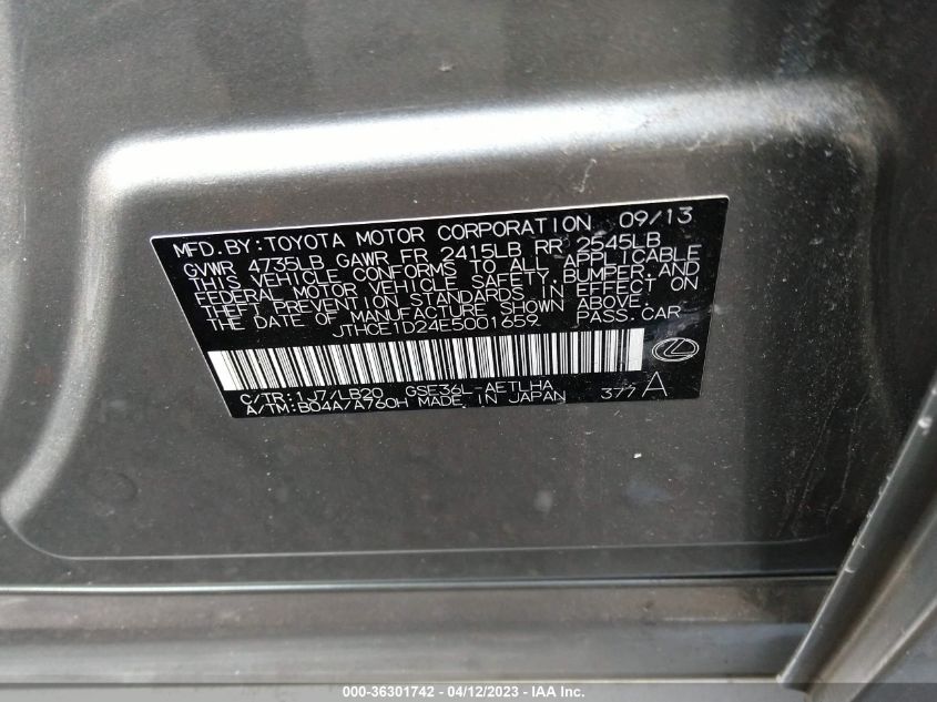 2014 LEXUS IS 350 - JTHCE1D24E5001659