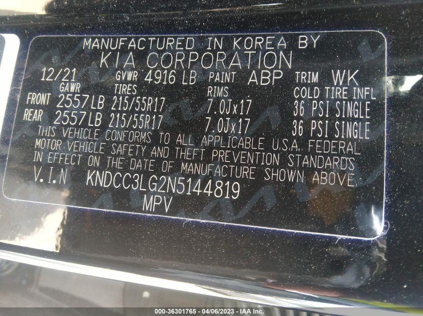 2022 KIA NIRO EV EX - KNDCC3LG2N5144819