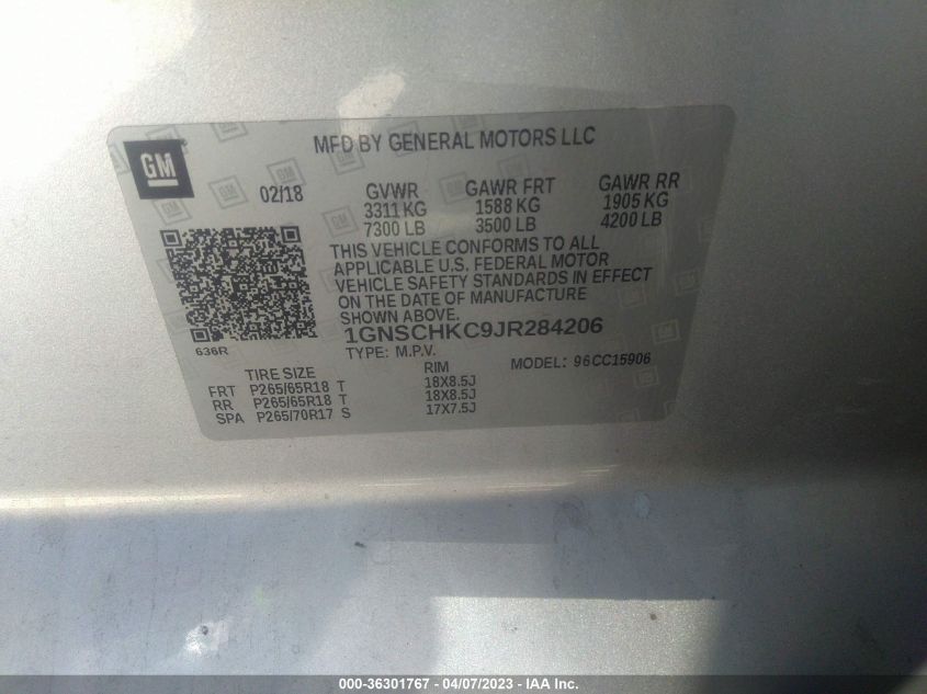 2018 CHEVROLET SUBURBAN LT - 1GNSCHKC9JR284206