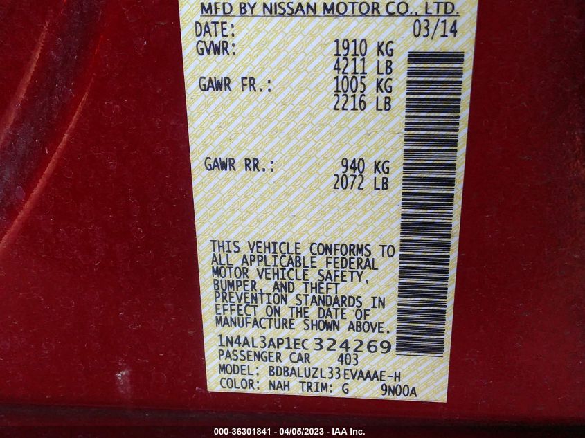 2014 NISSAN ALTIMA 2.5 SV - 1N4AL3AP1EC324269