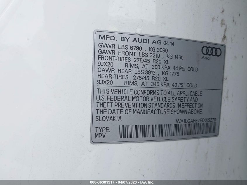 2014 AUDI Q7 3.0T PREMIUM PLUS - WA1LGAFE7ED019270
