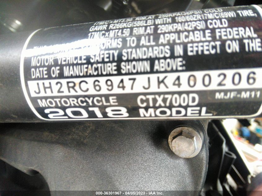 2018 HONDA CTX700 D JH2RC6947JK400206