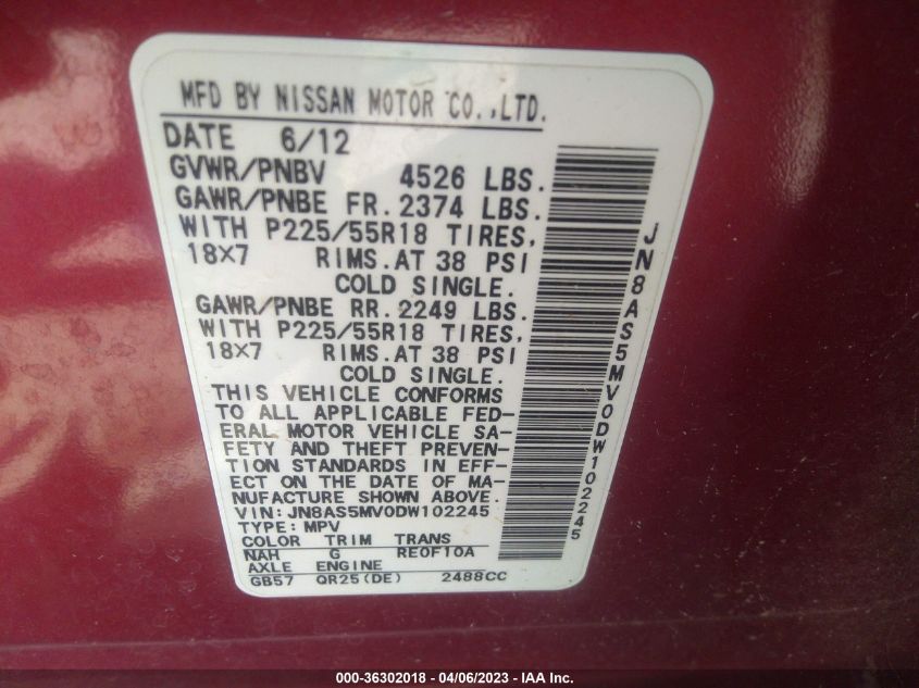2013 NISSAN ROGUE SL - JN8AS5MV0DW102245