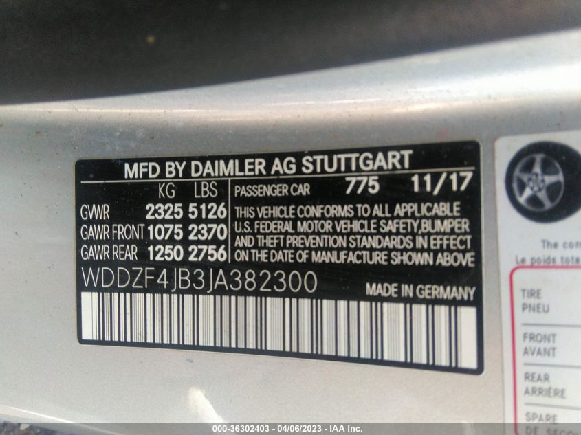 2018 MERCEDES-BENZ E-CLASS E 300 - WDDZF4JB3JA382300