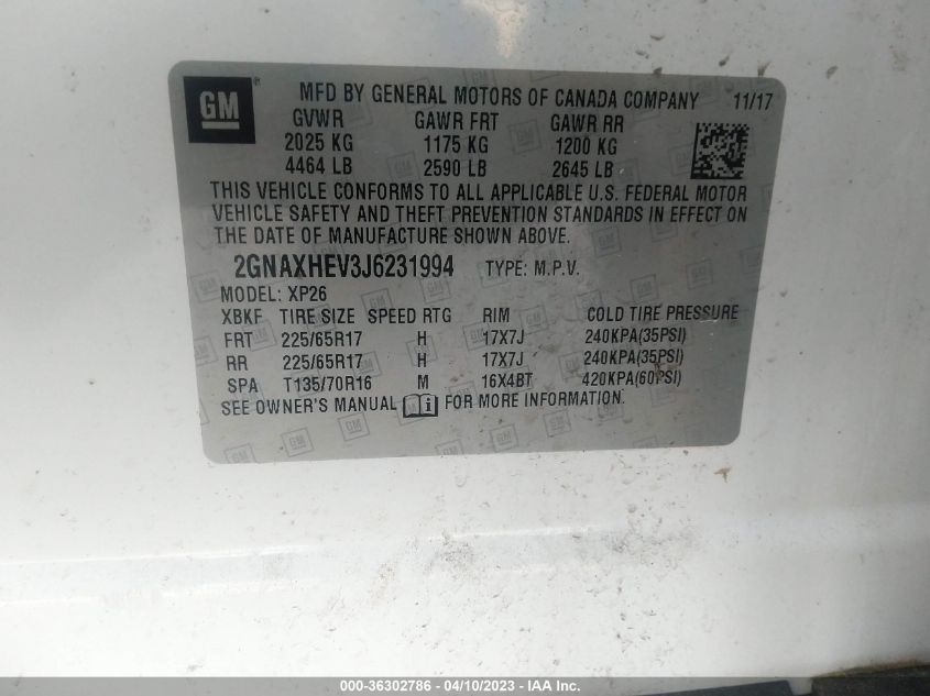 2018 CHEVROLET EQUINOX LS - 2GNAXHEV3J6231994