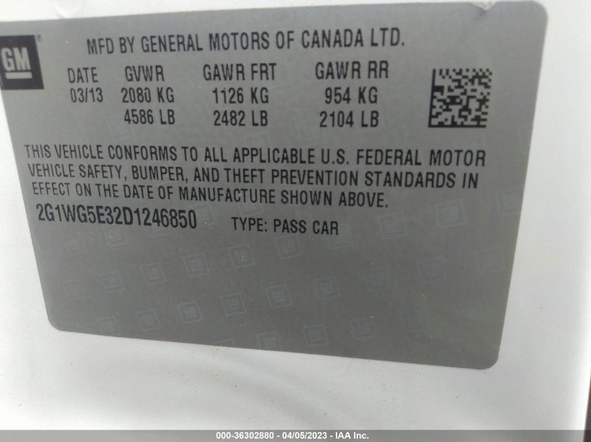2013 CHEVROLET IMPALA LT - 2G1WG5E32D1246850