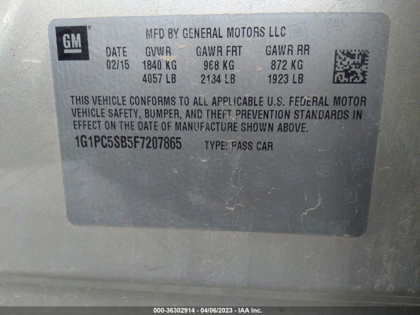 2015 CHEVROLET CRUZE LT - 1G1PC5SB5F7207865