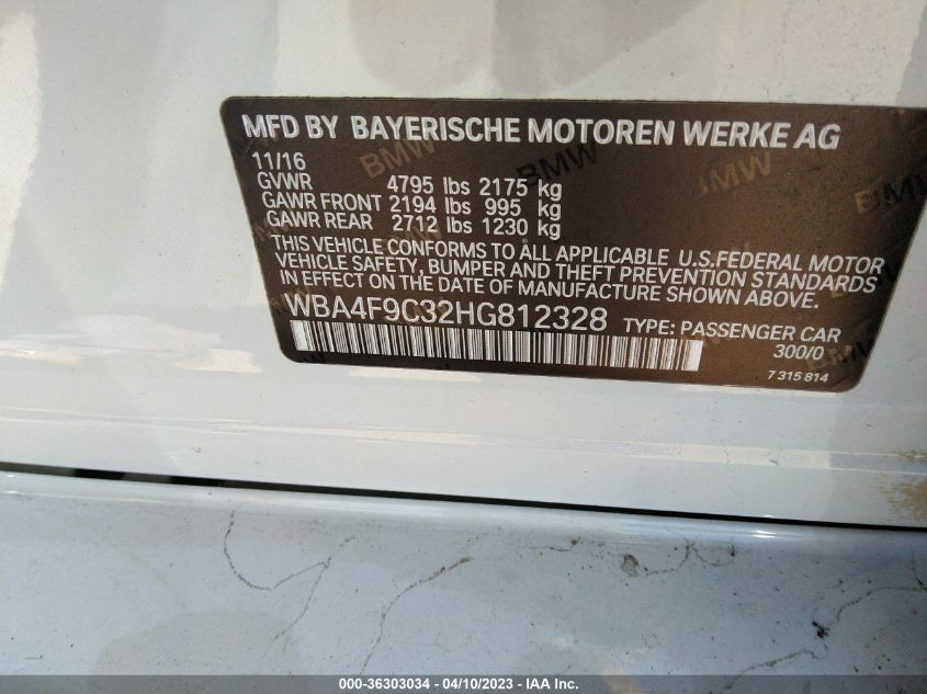 2017 BMW 4 SERIES 430I XDRIVE - WBA4F9C32HG812328