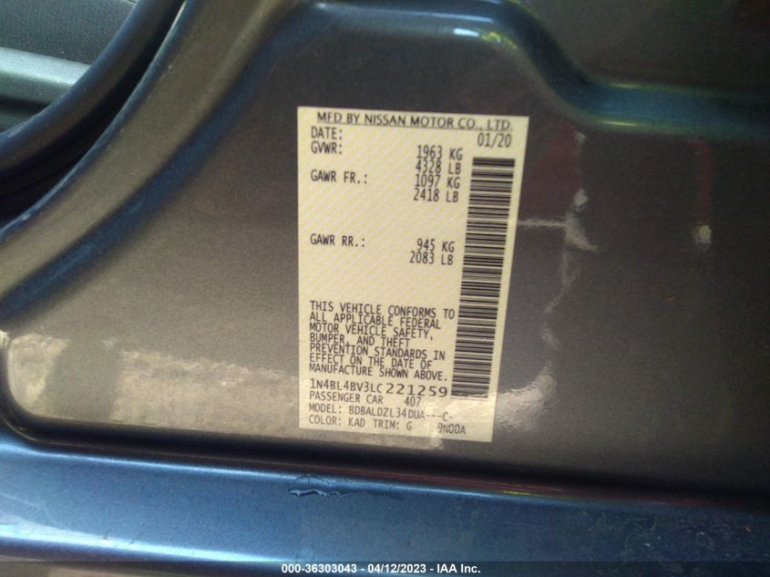 2020 NISSAN ALTIMA 2.5 S - 1N4BL4BV3LC221259