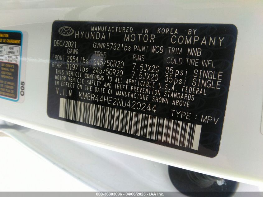 2022 HYUNDAI PALISADE SEL - KM8R44HE2NU420244