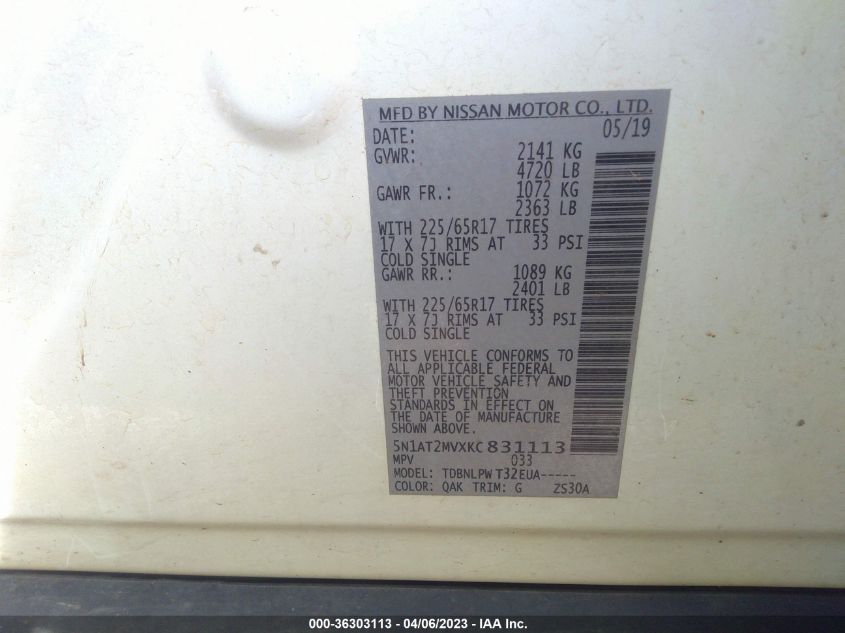 2019 NISSAN ROGUE S - 5N1AT2MVXKC831113