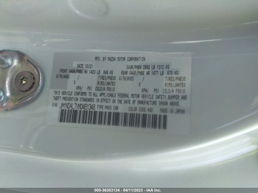 2021 MAZDA MX-5 MIATA RF CLUB JM1NDAL7XM0461348