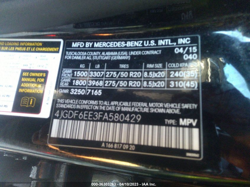 2015 MERCEDES-BENZ GL-CLASS GL 450 - 4JGDF6EE3FA580429