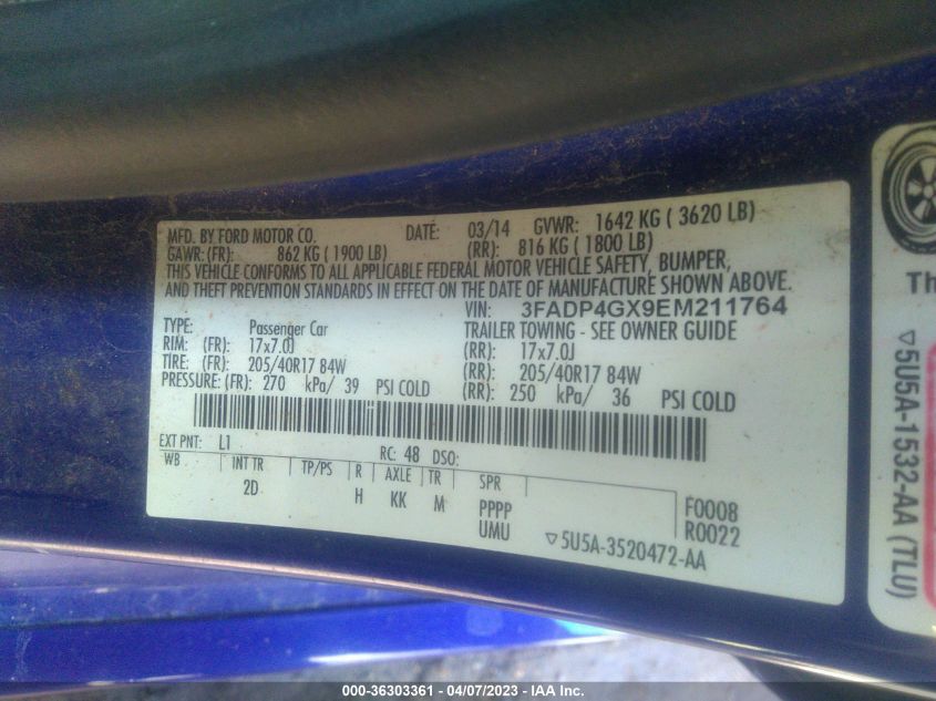 2014 FORD FIESTA ST - 3FADP4GX9EM211764