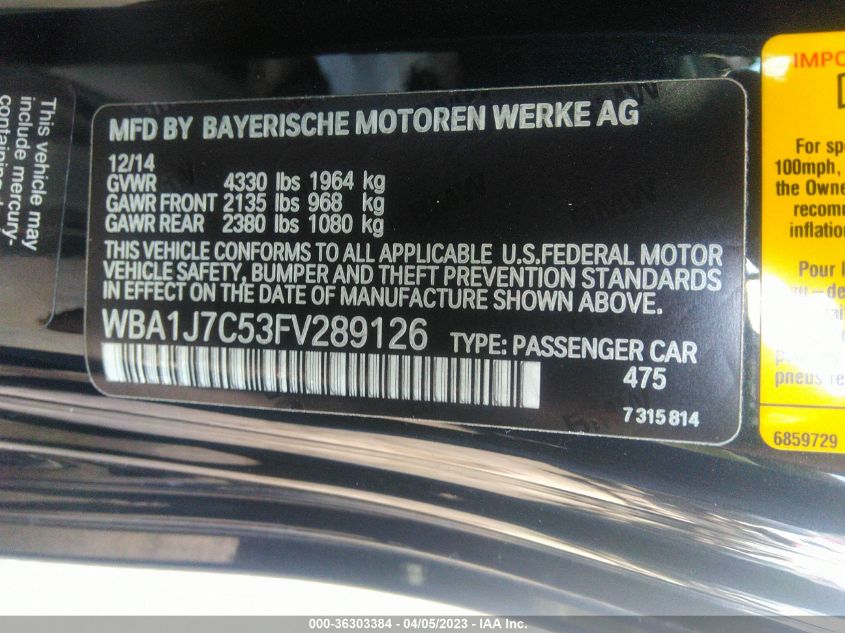 2015 BMW 2 SERIES M235I - WBA1J7C53FV289126