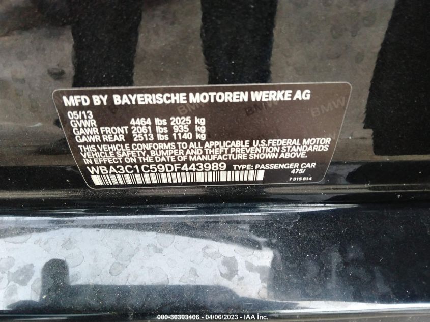 2013 BMW 3 SERIES 328I - WBA3C1C59DF443989