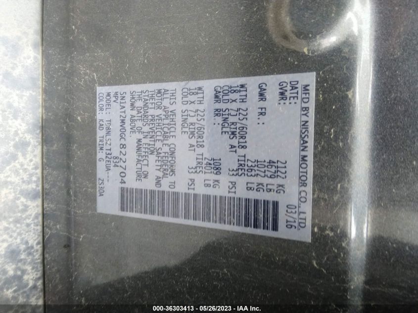2016 NISSAN ROGUE SL - 5N1AT2MV0GC822704