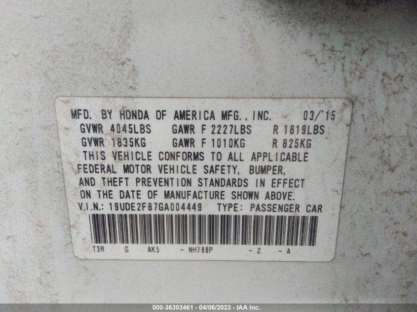 2016 ACURA ILX W/PREMIUM 19UDE2F87GA004449