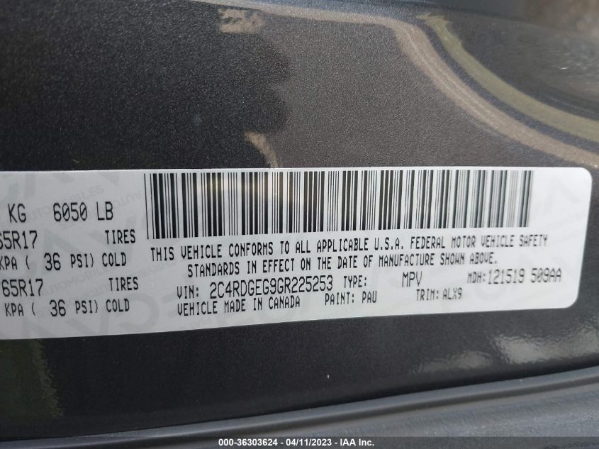 2016 DODGE GRAND CARAVAN R/T - 2C4RDGEG9GR225253